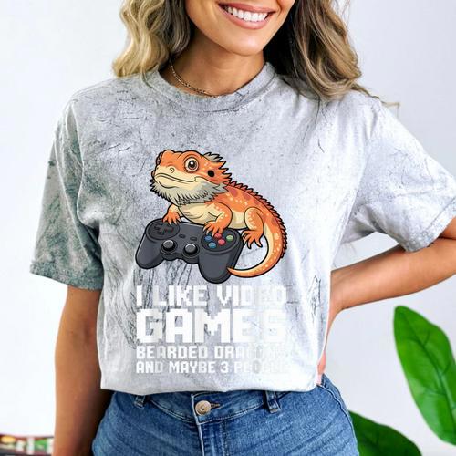 I Like Video Games Bearded Dragon Gamer Introvert Mood Comfort Color Blast T-Shirt - Raresse