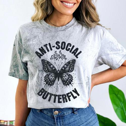 Anti-Social Butterfly Awkward Introvert Homebody Humor Comfort Color Blast T-Shirt - Raresse