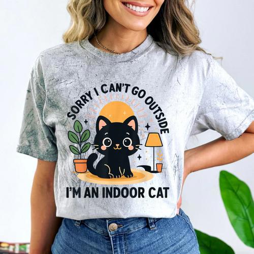 Cat Shirt Introvert Sorry I Can’t Go I’m An Indoor Cat Comfort Color Blast T-Shirt - Raresse