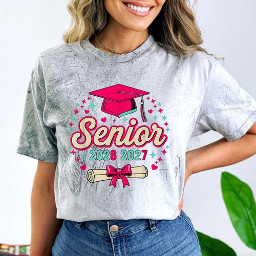 Coquette Pink Bow Senior 2026 2027 Graduation Comfort Color Blast T-Shirt - Best Gift Smart
