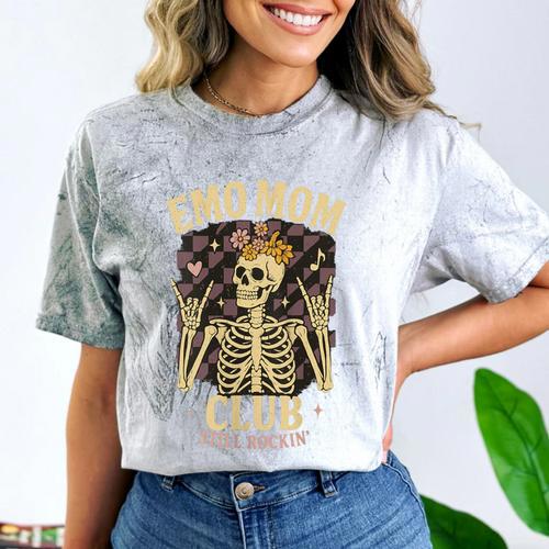 Emo Mom Club Still Rockin Skeleton Nostalgia Women Mother Comfort Color Blast T-Shirt - Figerry