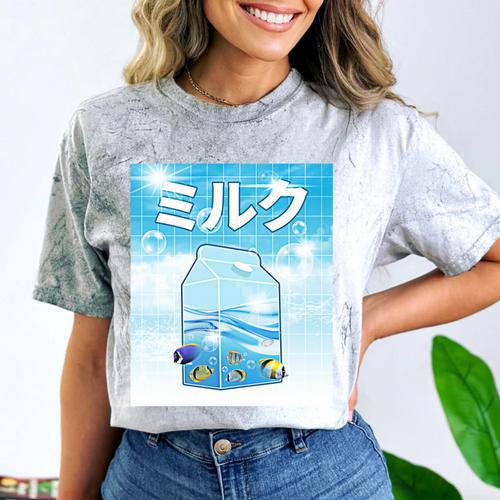 Frutiger Aero Aesthetic Tech Kawaii Milk Underwater Fishes Comfort Color Blast T-Shirt - Figerry