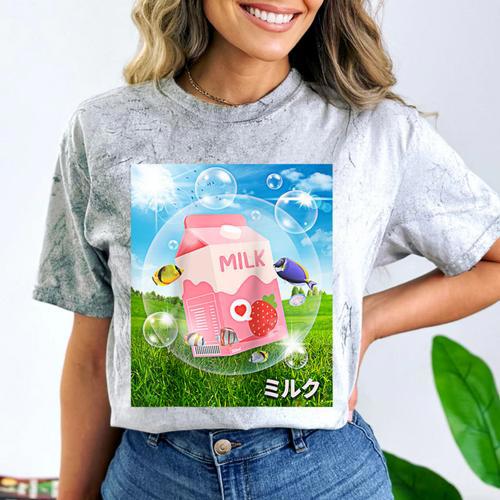 Frutiger Aero Aesthetic Tech Kawaii Strawberry Milk Fishes Raglan Baseball Tee Comfort Color Blast T-Shirt - Figerry