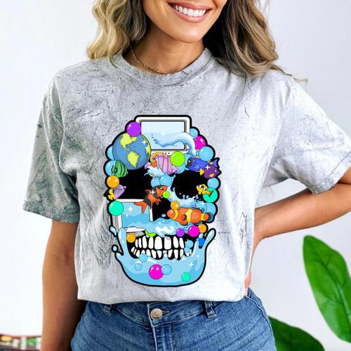 Frutiger Aero Aesthetic Tech Skull Computer Fishes Comfort Color Blast T-Shirt - Figerry