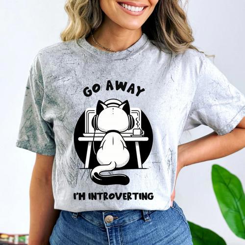 Go Away I'm Introverting Cat With Coffee Comfort Color Blast T-Shirt - Raresse