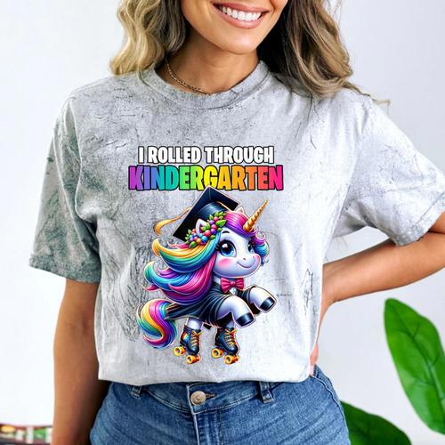 Graduation Kindergarten Unicorn Roller Skate Girls Grad Comfort Color Blast T-Shirt - Best Gift Smart