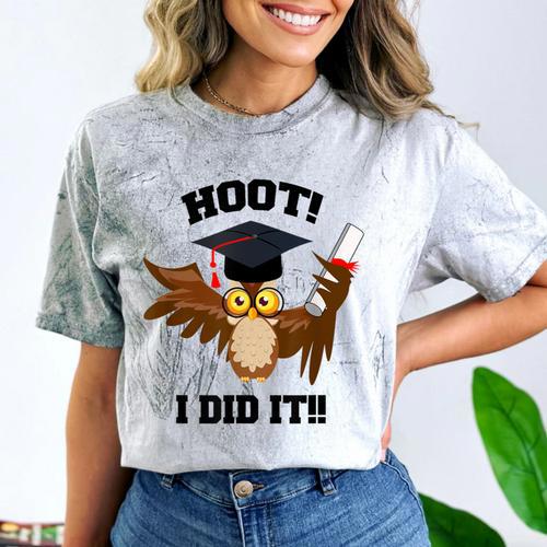 Hoot I Did It Grad Owl Holding Graduation Diploma Congrats Comfort Color Blast T-Shirt - Best Gift Smart