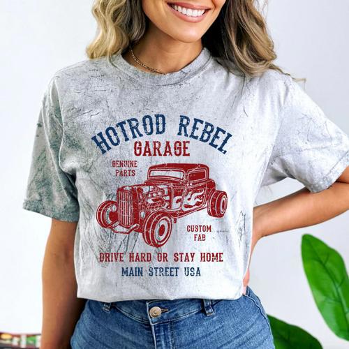 Hotrod Rebel Automotive Nostalgia Old Car Distressed Premium Tri-Blend Comfort Color Blast T-Shirt - Figerry