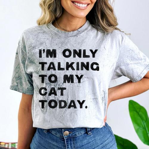 I'm Only Talking To My Cat Today Introvert Chalk Comfort Color Blast T-Shirt - Raresse