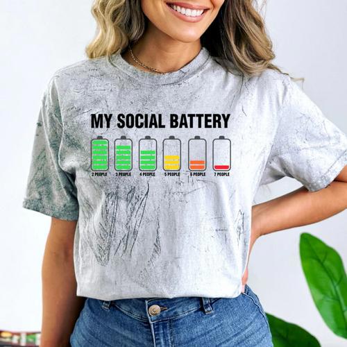 Introvert Cute My Social Battery Comfort Color Blast T-Shirt - Raresse