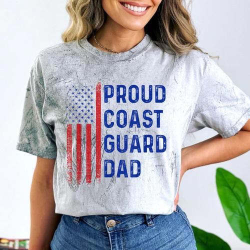 Retro Proud Coast Guard Dad Graduation Dad Usa Flag Outfit Comfort Color Blast T-Shirt - Best Gift Smart