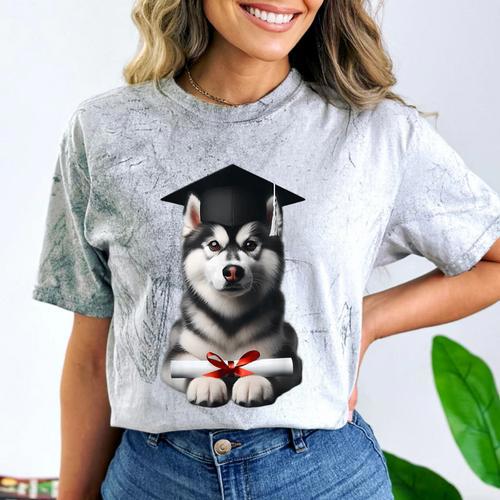 Siberian Husky Dog Graduation Cap Training School Graduate Men Women Kids Comfort Color Blast T-Shirt - Best Gift Smart