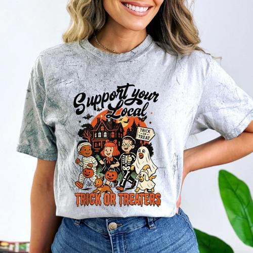 Support Your Local Trick Or Treaters Retro Spooky Nostalgia Comfort Color Blast T-Shirt - Figerry