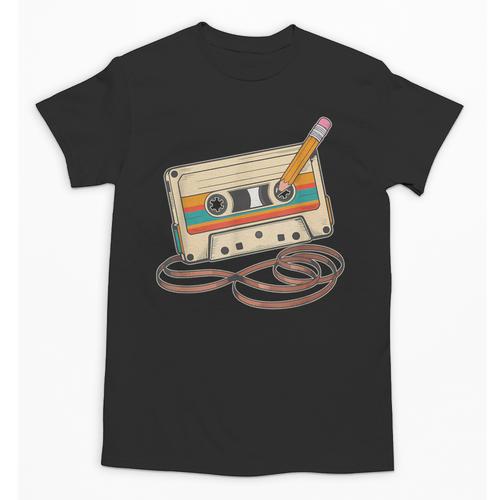 80s 90s Retro Party Costume Nostalgia Cassette Tape Pencil Unisex T-Shirt - Figerry