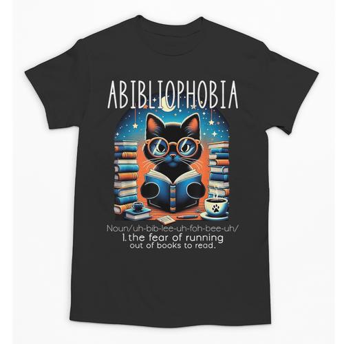 Abibliophobia Cat Reading Bookworm Reader Nerd For Men Women Girls Kids Unisex T-Shirt - Bookorys AU