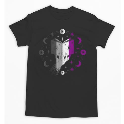 Ace Pride Book With Stars Moons And Magic Hand Unisex T-Shirt - Bookorys AU