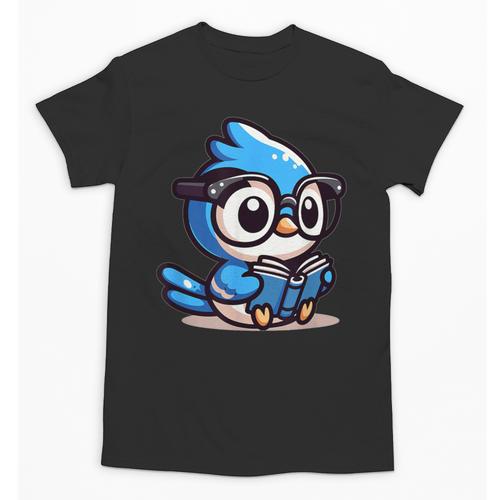 Adorable Book Lover Blue Jay With Reading Glasses Cute Unisex T-Shirt - Bookorys UK