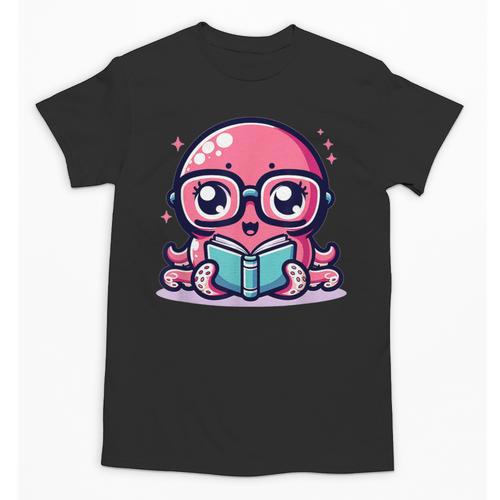 Adorable Book Lover Octopus With Reading Glasses Cute Unisex T-Shirt - Bookorys