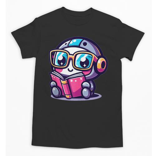 Adorable Book Lover Robot With Reading Glasses Cute Unisex T-Shirt - Bookorys