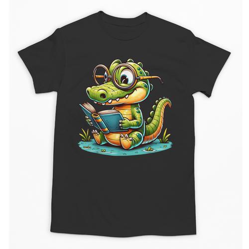 Alligator Reading a Book Animal Unisex T-Shirt - Bookorys CA