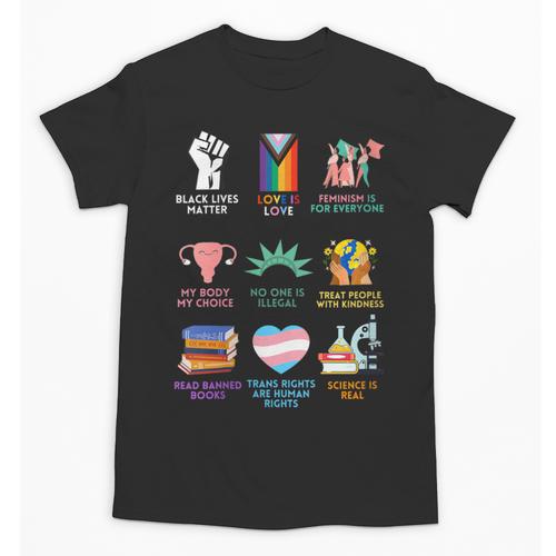 Ally Anti Trump Liberal BLM Love Is Love Banned Books Icons Unisex T-Shirt - Bookorys
