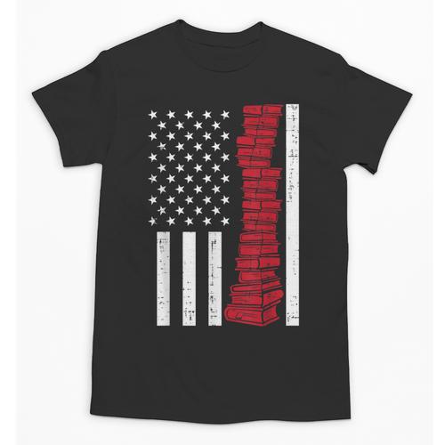 America Flag Read Book Reading Librarian Men Women Kids Unisex T-Shirt - Bookorys CA