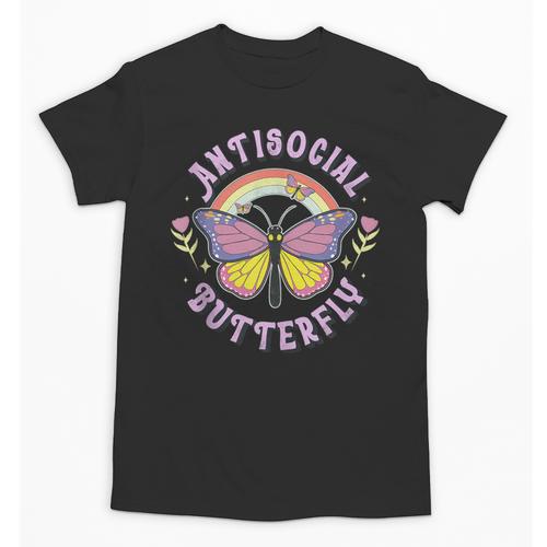 Antisocial Butterfly Groovy t For Introvert Men Women Girls Unisex T-Shirt - Raresse