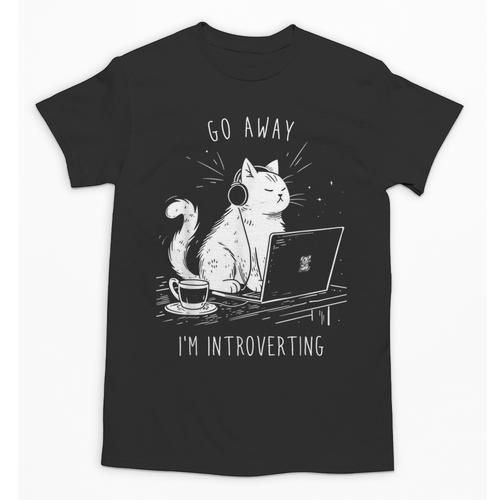 Antisocial Introvert Cat With Coffee On Computer Emo Goth For Men Women Unisex T-Shirt - Raresse