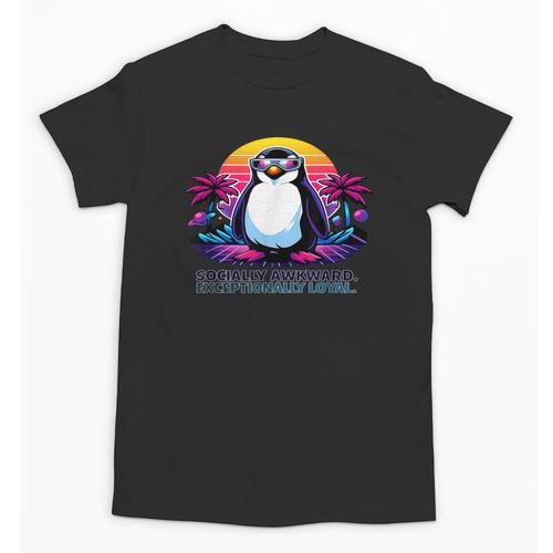Awkward But Loyal Penguin Synthwave Vapowave Introvert Unisex T-Shirt - Raresse