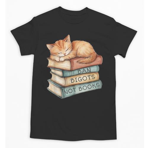 Ban Bigots Not Books Kitten Sleeping Vintage Cat Watercolor Men Women Unisex T-Shirt - Bookorys DE