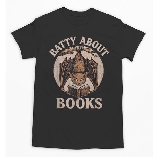 Batty About Books Reading Book Lover Men Women Distressed Unisex T-Shirt - Bookorys UK