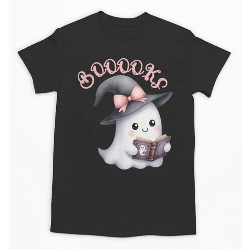 Boo Ghost Books Coquette Bow Halloween Women School Teacher Unisex T-Shirt - Bookorys DE