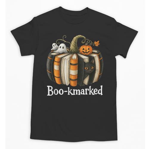 Boo-Kmarked Fall Pumpkin Books Halloween Teacher Teaching Unisex T-Shirt - Bookorys DE