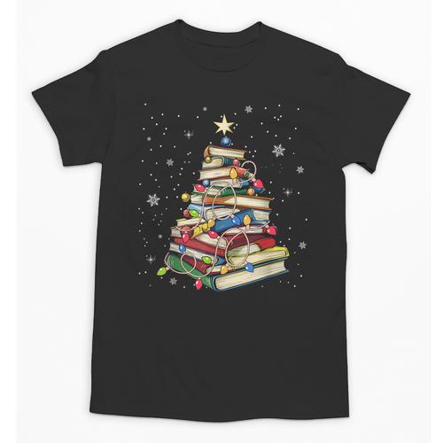 Book Christmas Tree Teacher Book Lover Crew Neck Modern Classic Christmas Small Short Sleeve -Adults -Kids Unisex T-Shirt - Bookorys