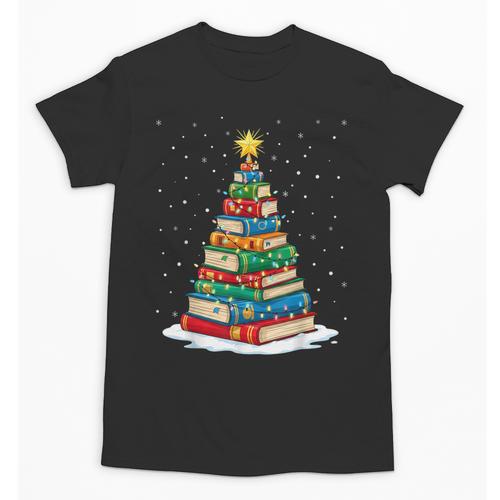 Book Christmas Tree Xmas Lights Book Lover Teacher Librarian Unisex T-Shirt - Bookorys DE