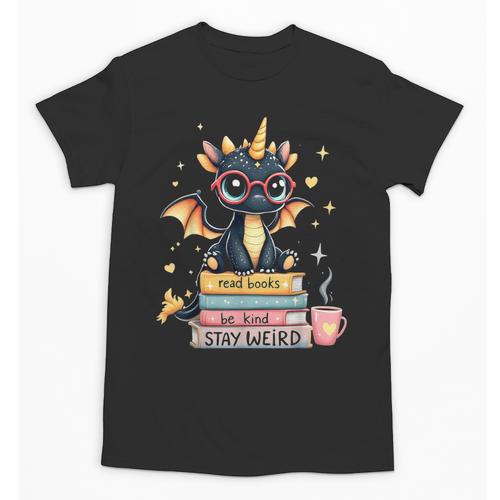 Book Lover Chibi Dragon With Big Red Glasses Bookworm Unisex T-Shirt - Bookorys AU