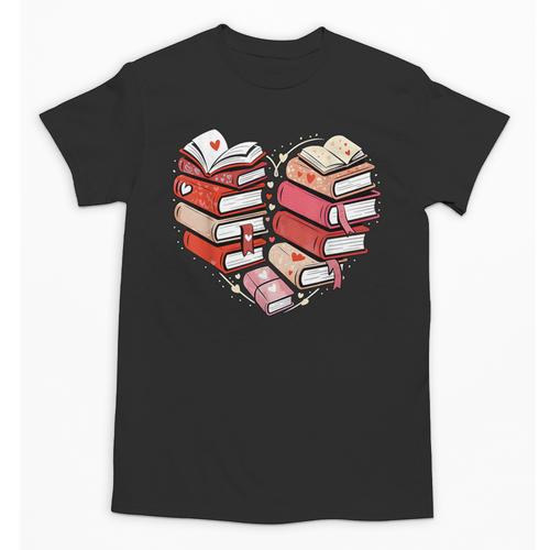 Book Lover Heart Shape Reading Librarian Valentine Men Women Unisex T-Shirt - Bookorys UK