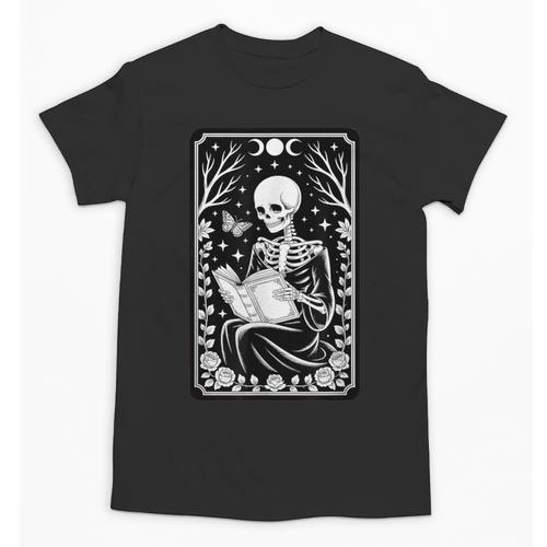Book Lover The Reader Tarot Card Skeleton Reading Unisex T-Shirt - Bookorys AU