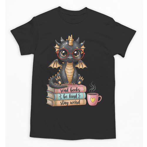 Book Lover Stay Weird Be Kind Read Books Baby Dragon Unisex T-Shirt - Bookorys UK