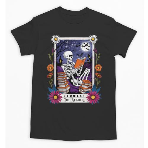 Book Lover Tarot Card The Reader Mystic Skeleton Unisex T-Shirt - Bookorys