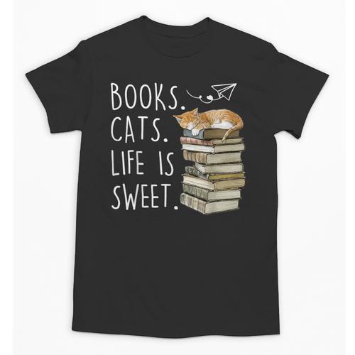 Book Lovers Books Cats Life Is Sweet Cat Lovers Unisex T-Shirt - Bookorys