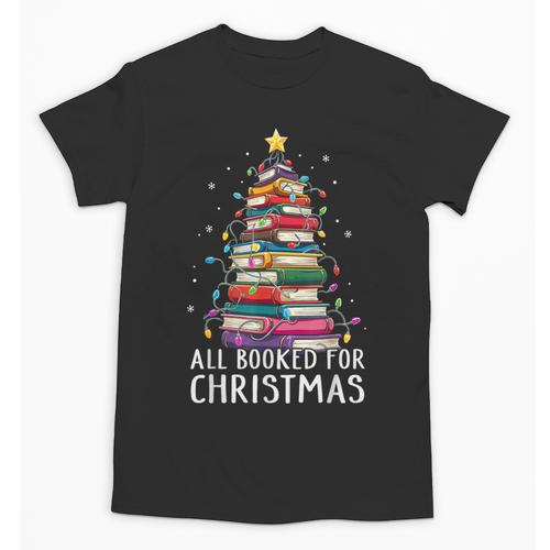 All Booked For Christmas Book Christmas Tree Lights Unisex T-Shirt - Bookorys AU