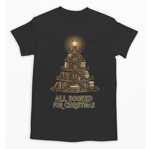 All Booked For Christmas Book Tree Book Lover Teacher Unisex T-Shirt - Bookorys