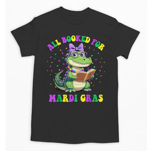 All Booked For Mardi Gras Crocodile Reading Book Teacher Unisex T-Shirt - Bookorys DE