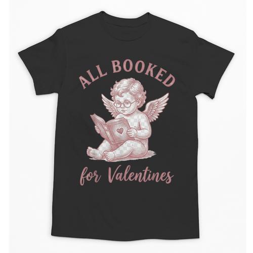 All Booked For Valentines Cute Cherub Vintage Book Lover Unisex T-Shirt - Bookorys