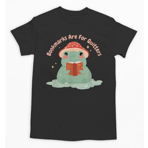 Bookmarks Are For Quitters Frog Reading Book Graphic Unisex T-Shirt - Bookorys