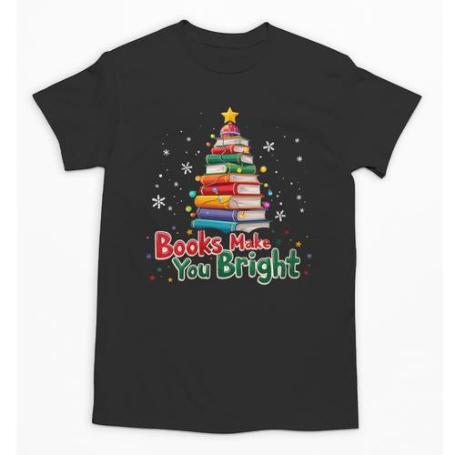 Books Make You Bright Christmas Librarian Book Lover Unisex T-Shirt - Bookorys