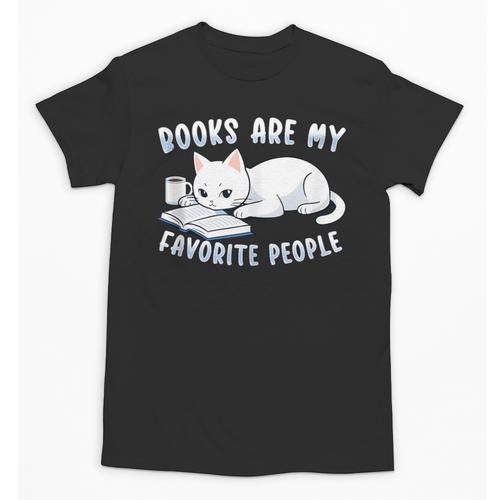 Books Are My Favorite People Cat With Coffee Mug Book Lovers Unisex T-Shirt - Bookorys CA