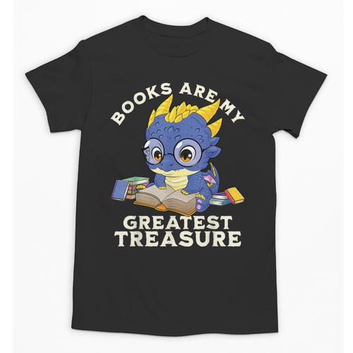 Books Are My Greatest Treasure Kawaii Dragon Reading Books Unisex T-Shirt - Bookorys