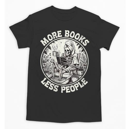 More Books Less People Introvert Skeleton Reading Unisex T-Shirt - Raresse